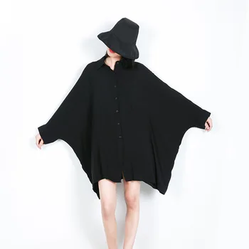 

Women Summer Oversized Bat Long Sleeve Loose Casual Black Irregular Shirt Female Streetwear Hip Hop Punk Gothic Blouse Tops