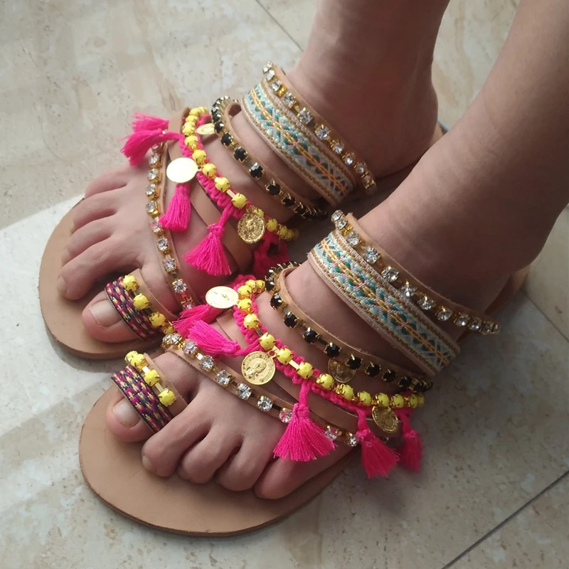 Shoes Women Crystal Summer Flat Sandals Bling Ladies Beach Outdoor Shoes Clip Toe Sandals Ankle Strap Gladiator Sandals Women