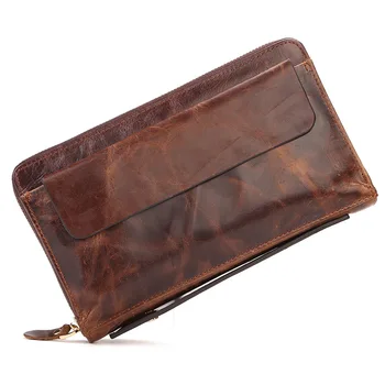 

Vintage Genuine Leather Men Wallet 2019 New Casual Wallet Men Purse Clutch Bag Wallet Long Design Handbag Large capacity For Man