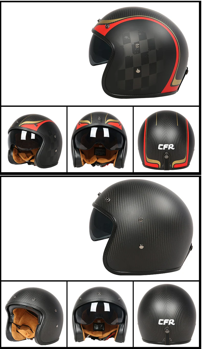 Высокоуровневый мотоциклетный шлем из карбоната с внутренними черными солнцезащитными очками DOT ECE approved jet helmet CFR YK363 3K 12k 24k