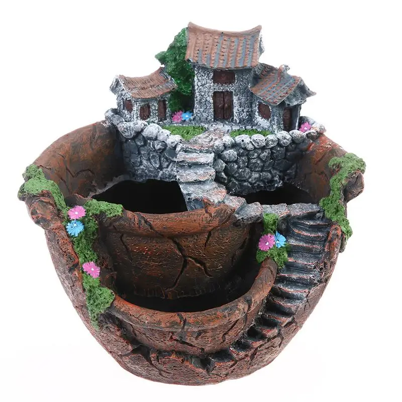 

Micro Landscape Artificial Flowers Succulent Plants Pot Tiny Creative Flower Pot Holders Hanging Garden Design with Sweet House