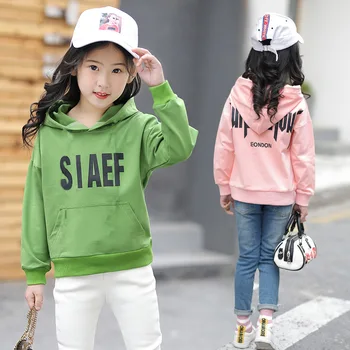 

2019 Spring Autumn Children Hoodies Clothes Casual Korean Kids Girls Hoodie Letter Print White/Pink/Green Tops Teenage Clothing