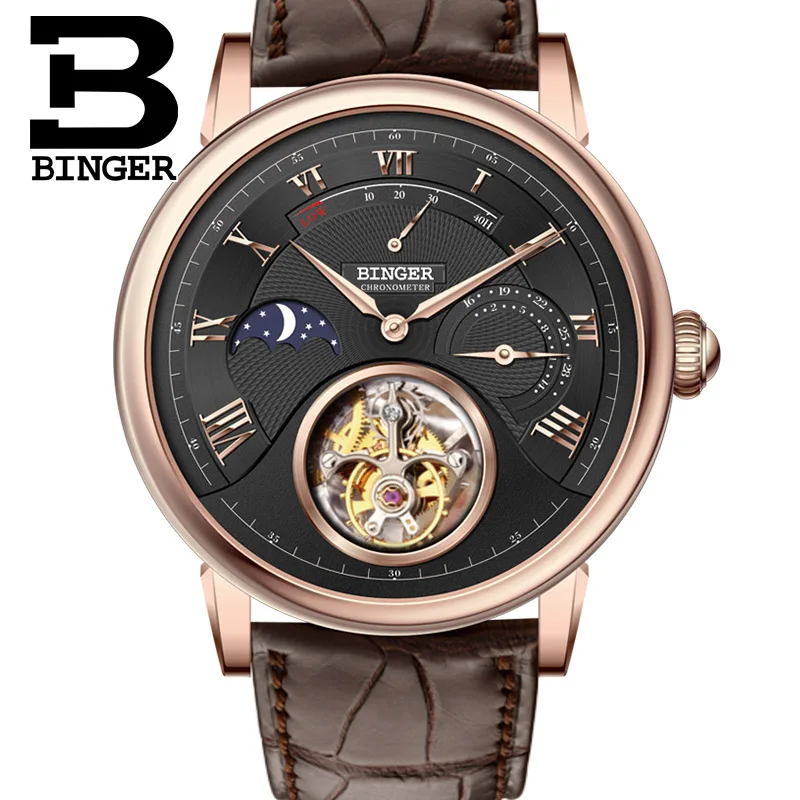 Высококачественные механические часы Seagull Tourbillon с крокодиловым кожаным ремешком сапфировые Мужские автоматические часы Бингер синий циферблат - Цвет: 10
