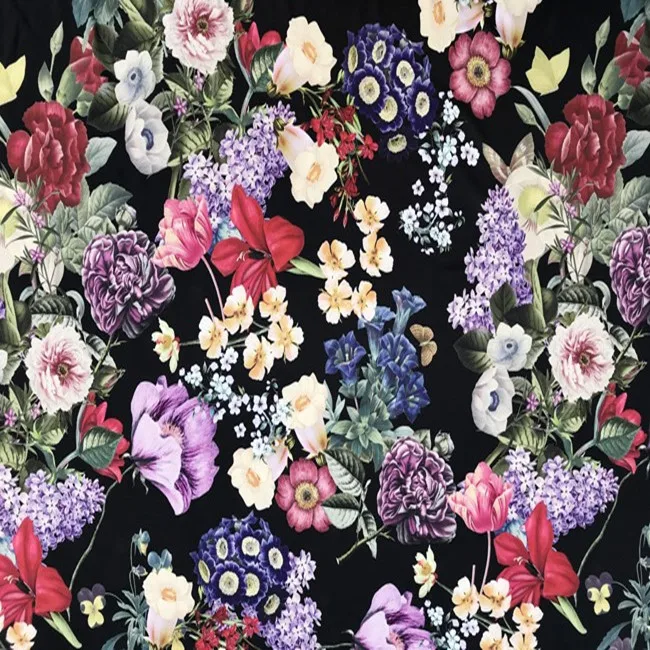 

145cm Width Flowers Print Polyester Charmeuse Imitate Silk Satin Fabric for Woman Summer Dress Pajama Shirt Pants Sewing-AF958