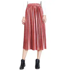 Винтаж осень-зима бархатная юбка миди для женщин; Большие размеры Высокая Талия плиссированная юбка Повседневное Юп роковой Faldas Largas