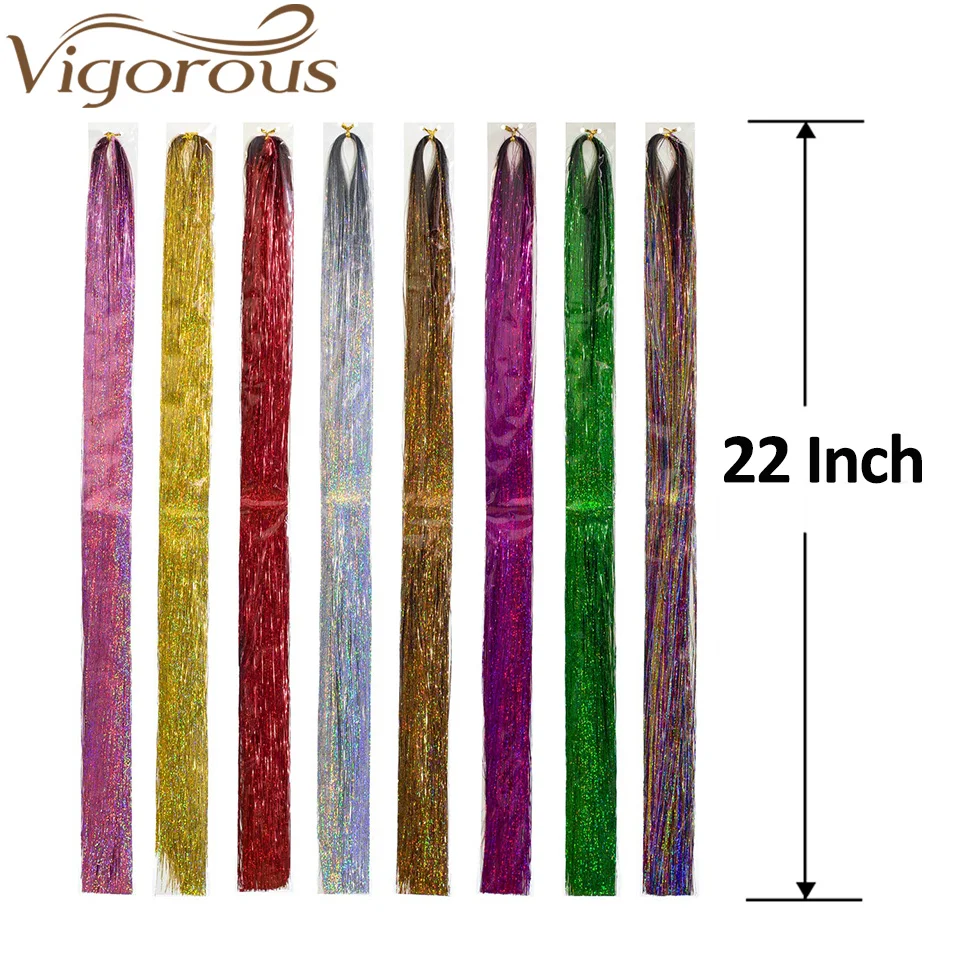 Vigorous Tinsel Bling Hair Secoration for Synthetic Hair Extension Glitter Rainbow for Girls And Party 115cm 110 Strands/pcs