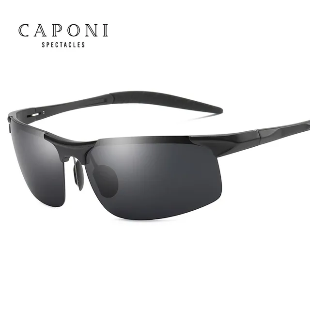 CAPONI Brand Semi-Rimless Sunglasses Men Polarized Glasses Driving Goggle Aluminum Magnesium Sun Glasses Male Eyewear 8177