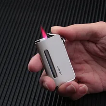 Ультра-тонкая ветрозащитная мини надувная Зажигалка металлическая газовая зажигалка многоразовая Бутановая Зажигалка красное пламя