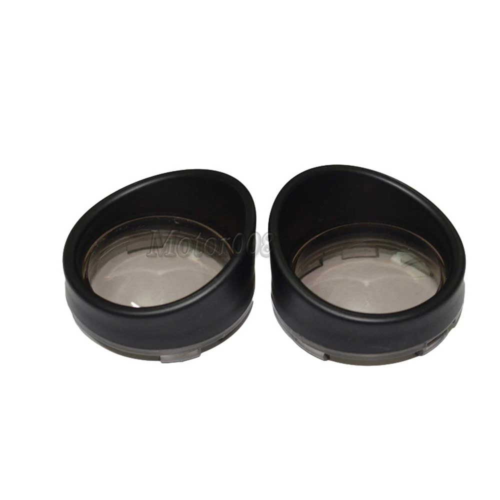 Pair Black Visor-Style Turn Signal Bezels With Smoke Lens for Harley Davidson