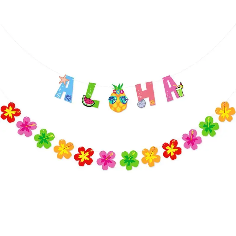 ALOHA Luau Tropical Hawaiian Flowers Bunting Garland Banners Backdrop