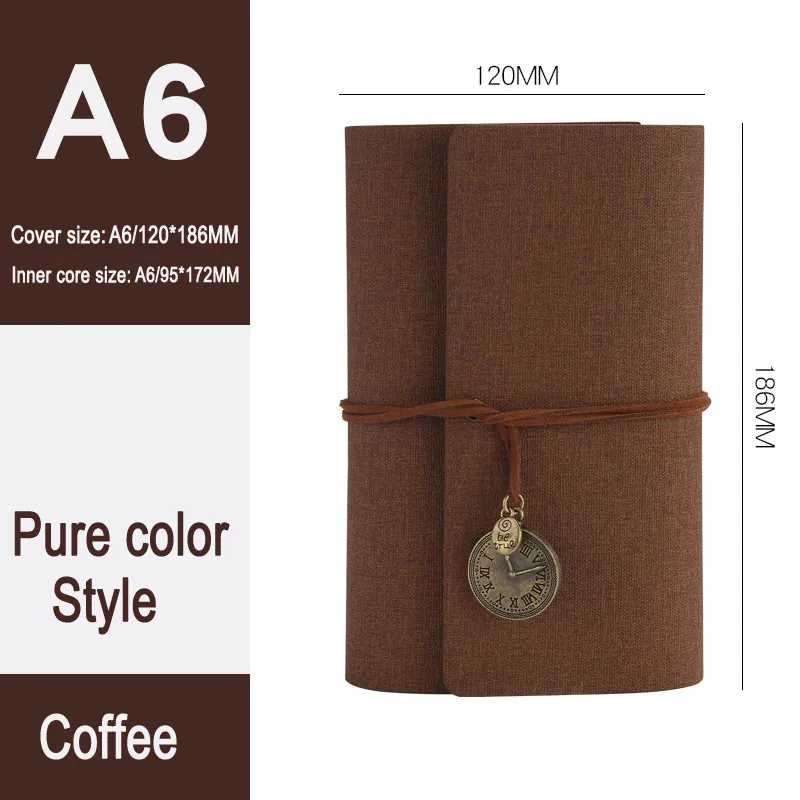 DELVTCH Vintage Clock A6 Spiral Notebook Travel Planner Memo Diary Journal Notepad Organizer Schedule Schoiol Student Stationery - Color: Pure Color Coffee