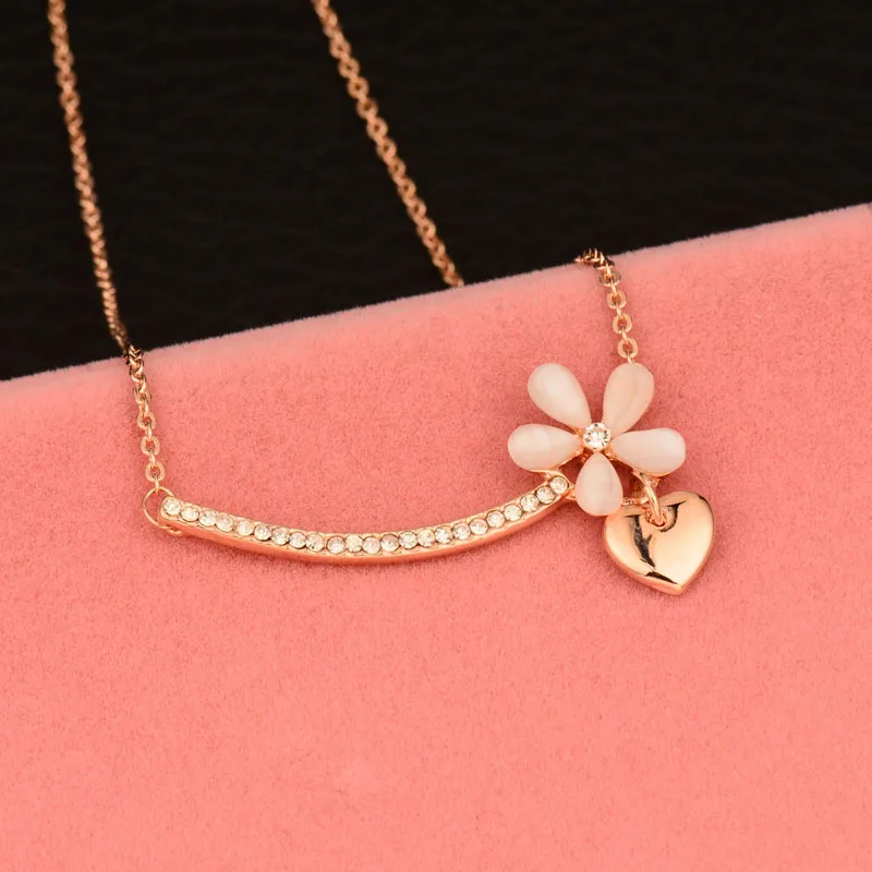 SINLEERY прекрасный опал цветок Сердце Ожерелье Подвески розовое золото цвет короткая цепь для женщин ювелирные аксессуары Xl531 SSE