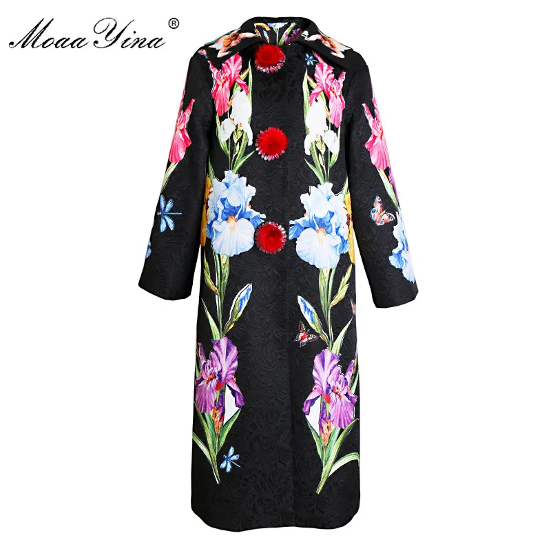 Au De En Hiver vent Manches Chaud Femmes Automne Floral 3 Garder Ange Créateur Mode Coupe Imprimé Pardessus Moaayina Noir 4 Balle Peluche 5FH7qw