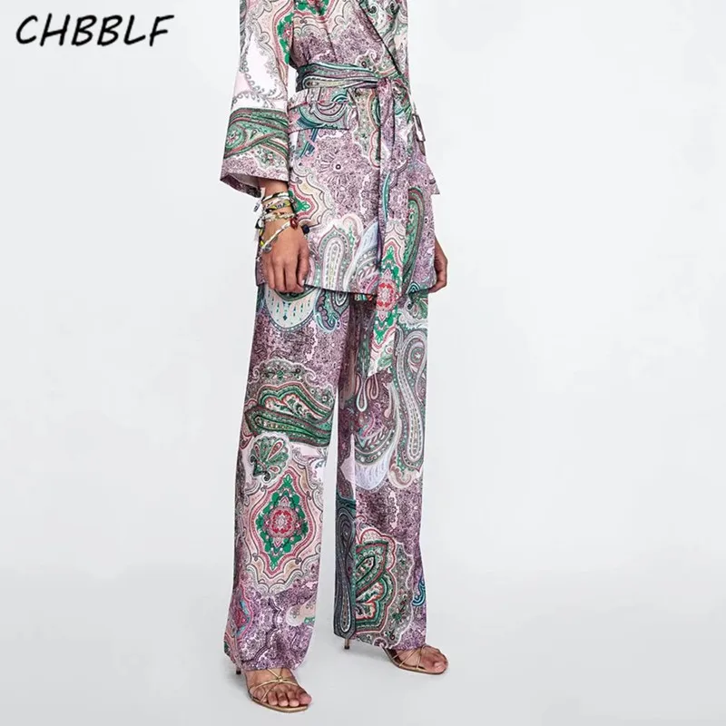 

CHBBLF women vintage paisley print pants elastic waist female casual full length trousers mujer POP1224
