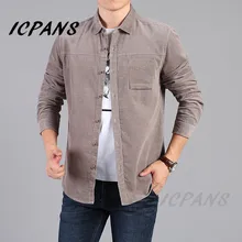 ICPANS Осень Зима Мужчины Рубашка Хлопок С Длинным Рукавом Camisa Masculina Сорочка Homme Вельветовы Лучший!
