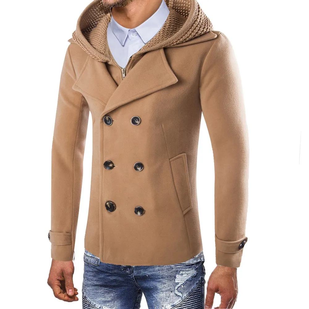 Pardessus Smart Mâle Manches Hiver Capuchon Longues Chauds Black navy À Manteau Solide Hommes Mince dark Gray 2018 khaki Bouton De Veste Occasionnels Trench Outwear VpSMUz