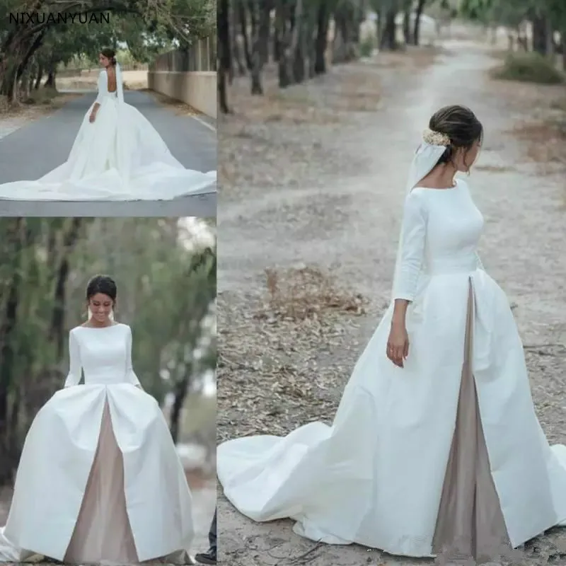 

Elegant Modern Country Backless Wedding Dress 2019 Scoop Neck A Line Backless Bridal Gowns Custom Made