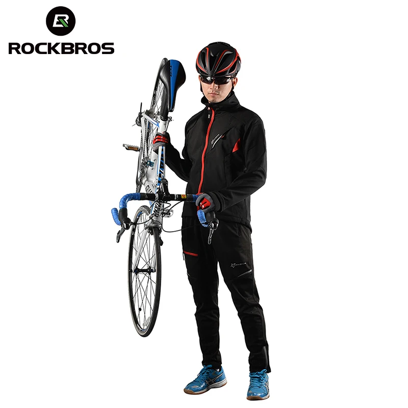 ROCKBROS, зимняя велосипедная куртка, наборы, Мужская велосипедная теплая флисовая куртка, Джерси, одежда для велоспорта, комплект со штанами