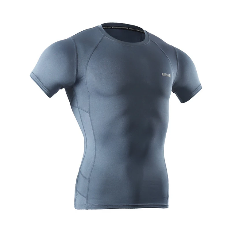 Быстросохнущее Мужское нижнее белье для велоспорта, спортивное компрессионное белье с коротким рукавом, Ropa Bicicleta MTB, высокоэластичное нижнее белье - Цвет: Gray Blue