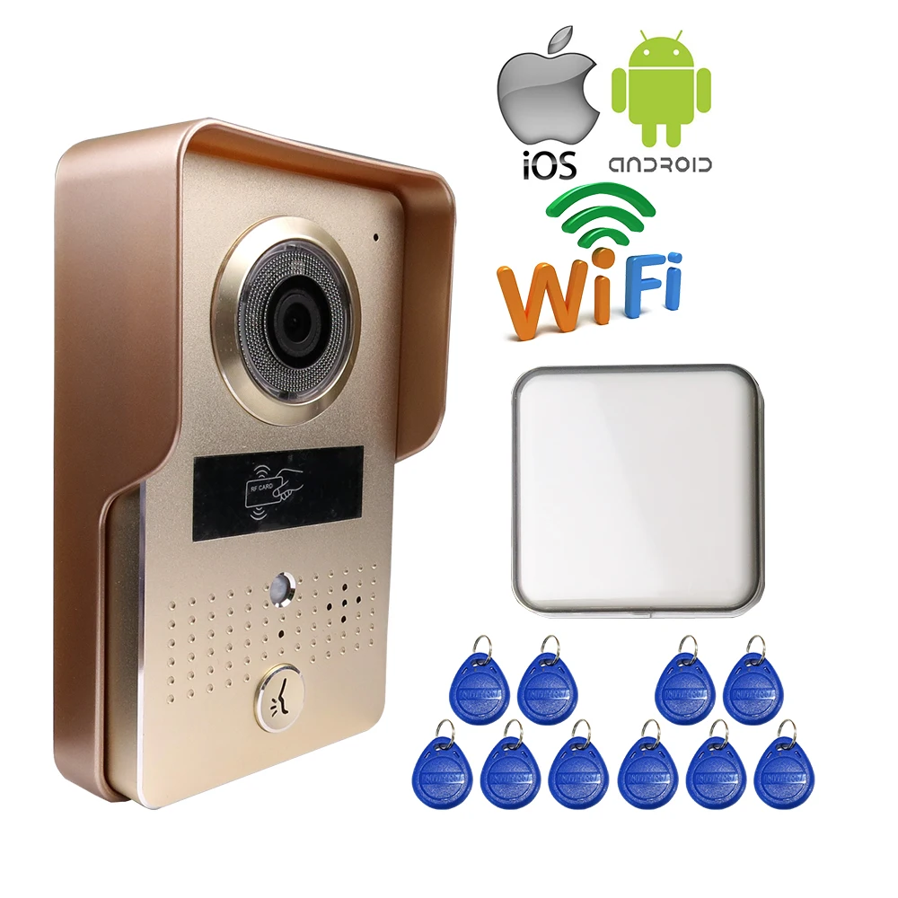 Free Shipping Wireless POE Wifi IP Doorbell font b Camera b font Metal Golden Outdoor RFID