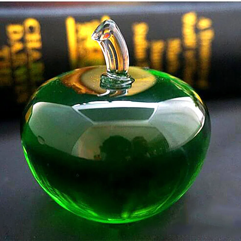 Top Quality Green Paperweight Glass Crystal Apple Crafts Art&Collection