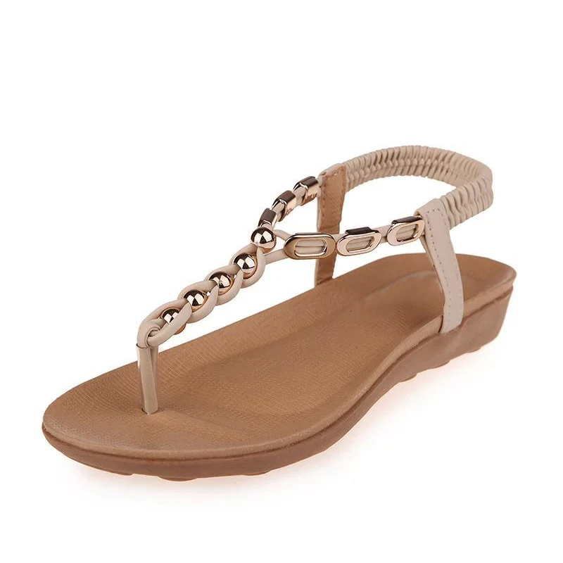 Women Elastic Band Thong Sandals New Design Bohemia Metal Decoration