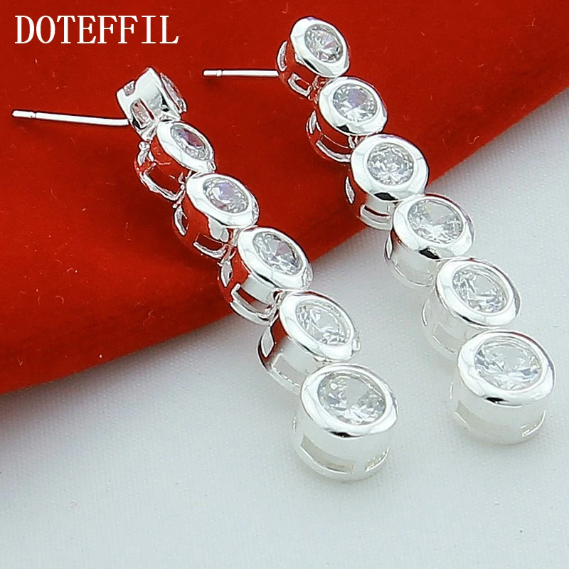 

2016 Spring New Luxury 925 Silver Color Earrings Simple Long / Charm AAA Grade Zircon Drop Earrings Free Shipping