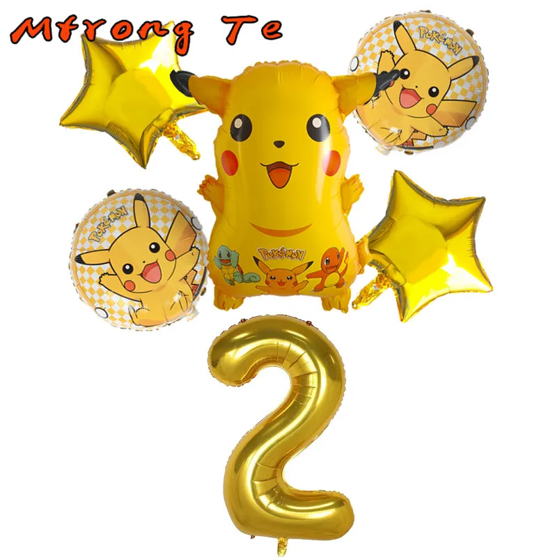 

6pcs Cartoon Pokemon Pikachu Foil Balloons Inflatable Ballon Birthday Party 30 inch Number Balloon Decors Supplies Gift For Kids