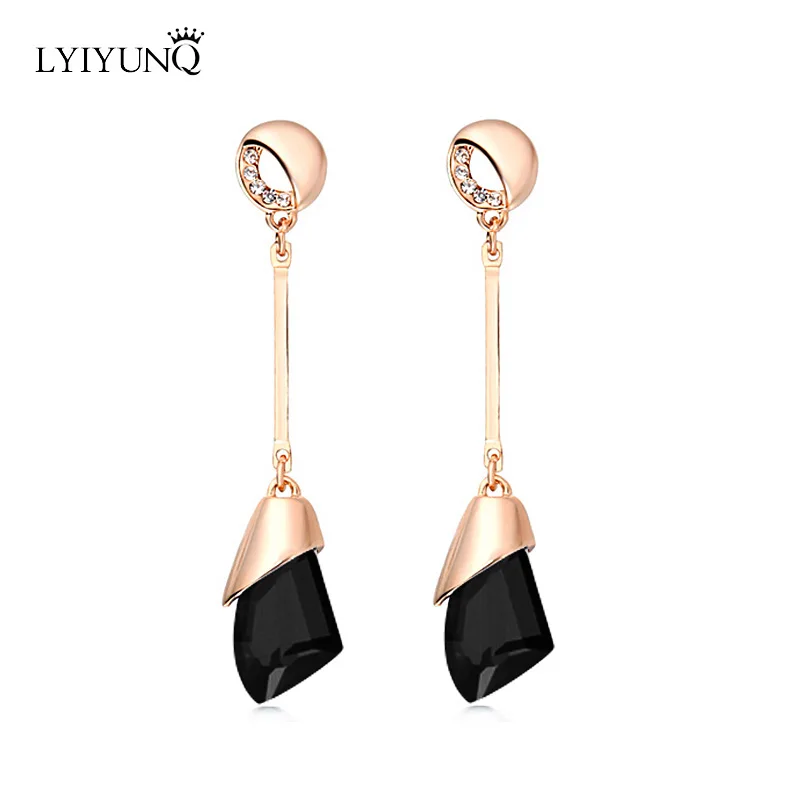 

HIYONG Classic Elegant Long Earrings For Women Fashion Chrams Geometric Earring Crystal Gold Color Water Drop Ear Black Brincos