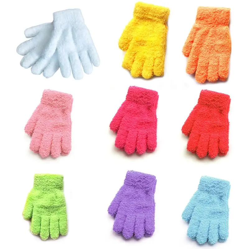 Детская одежда для малышей Зима утолщенной бархат кораллового цвета Полный пальцами перчатки Термальность яркий сладкий Карамельный цвет