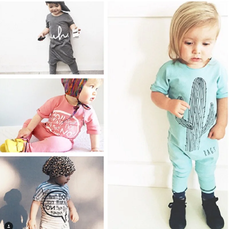 

KidsTales Baby Romper Short Sleeve Cactus Stripe Letter Dul Romper for Boys Girls Bebe Vestidos Cartoon