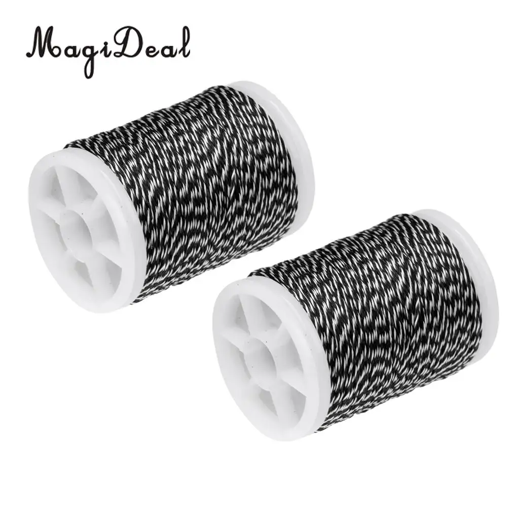 MagiDeal 2 Pcs 110m Fiber Archery Bow String Serving Material Bowstring Protect black&white