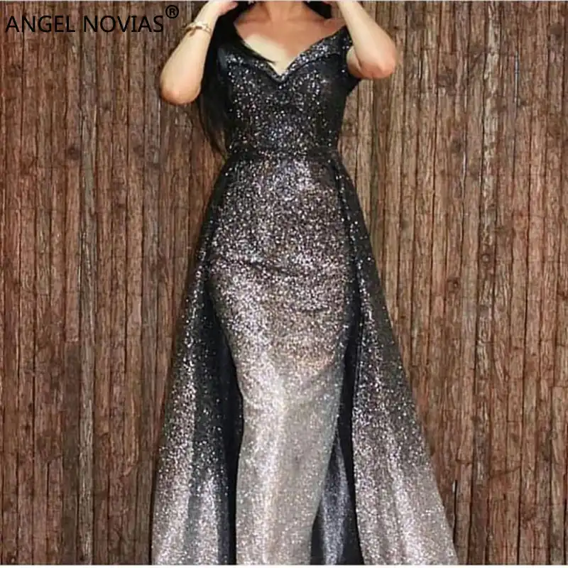 silver and black gown