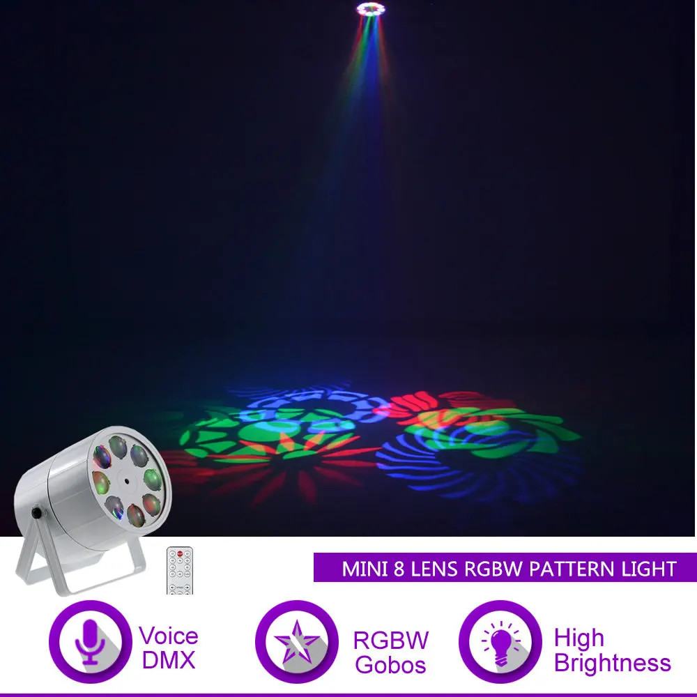 

Sharelife Mini 8 Lens RGBW Patterns LED Rotate DMX Sound for Club Bar DJ Light Home Gig Party KTV Show Stage Lighting Effect M8Y