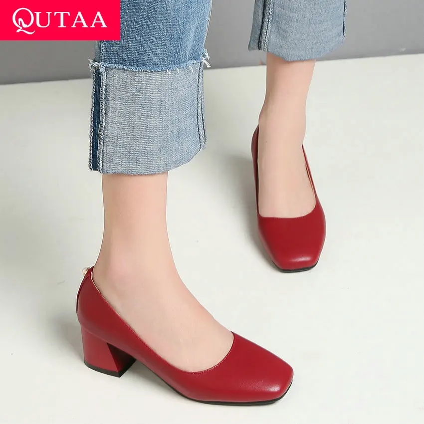 Женские туфли лодочки QUTAA на платформе из искусственной кожи с квадратным