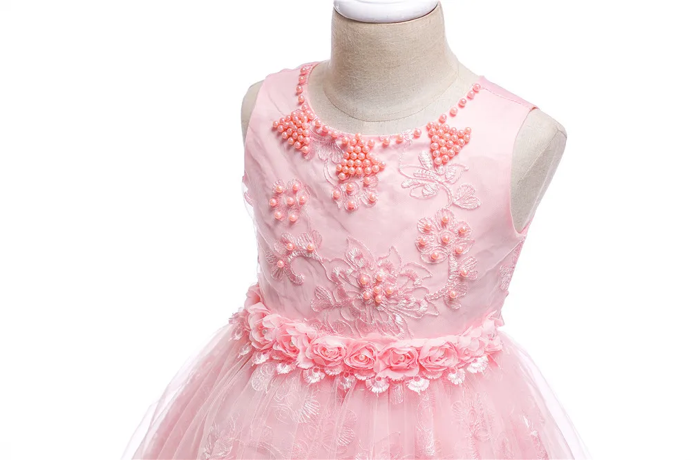 Neonatal Baby Girl Dress for baptism 3-24M Baby Girls Dresses Vestido pearl flower sleeveless birthday tutu princess dress