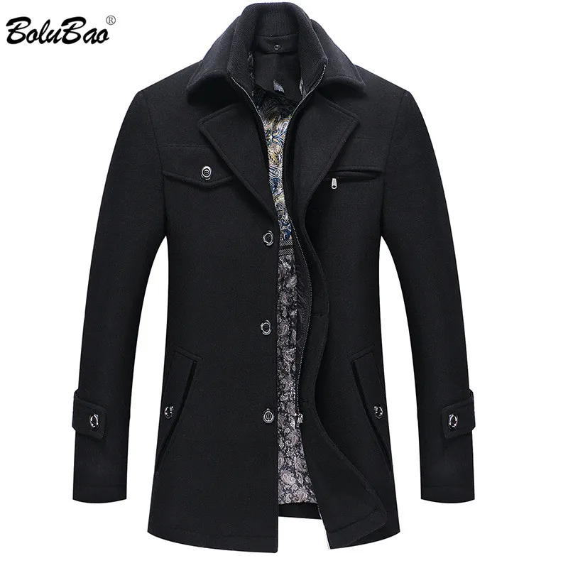 

BOLUBAO Men Winter Wool Coat Men's Fashion Brand Solid Color Warm Thick Wool Blends Woolen Pea Coat Male Trench Coat Overcoat