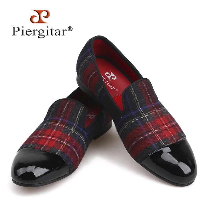 Piergitar new Handmade men loafers with gingham designs and black leather toe wedding and party slip-on men smoking slippers Piergitar new Handmade men loafers with gingham designs and black leather toe wedding and party slip-on men smoking slippers