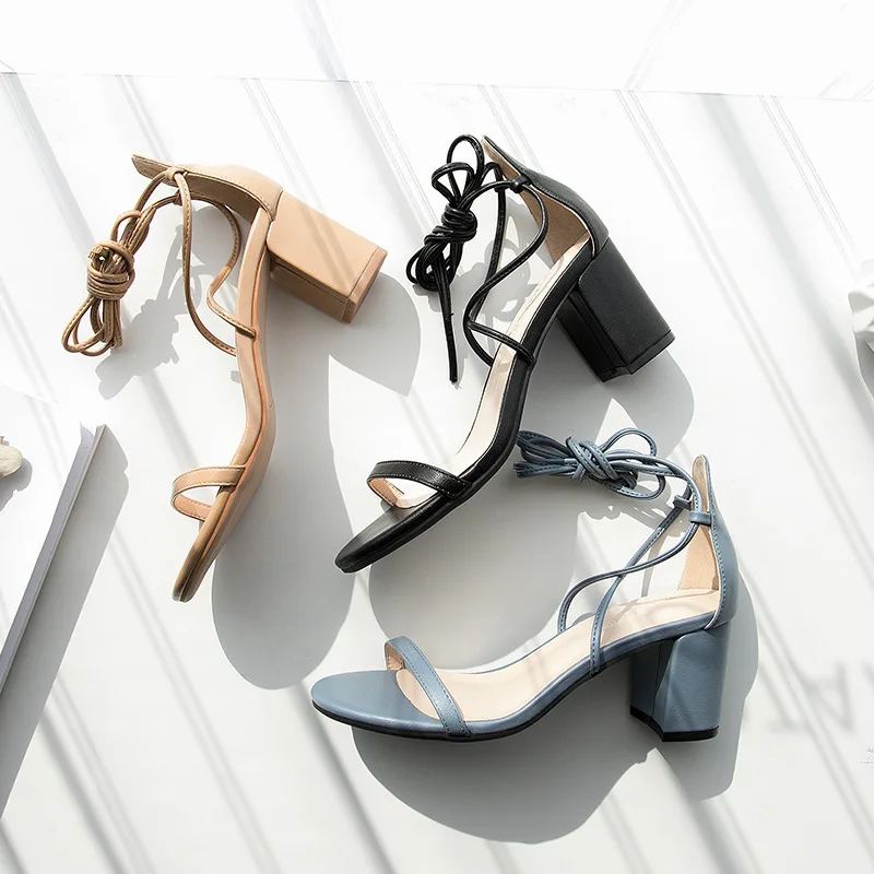 

Women Sandals Suede 2019 Platform Square head 6.5CM Square heel Shoes For Women Heels Sandalias Summer Shoes Flock Sandals