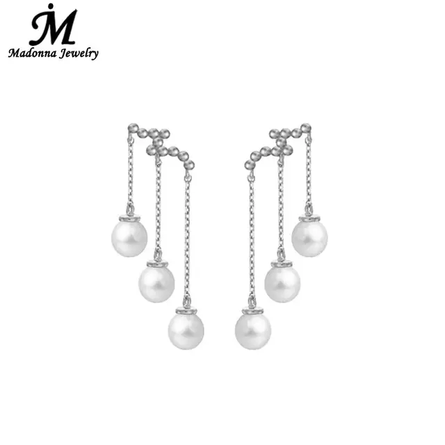Aliexpress New 2017 Fashion Stud Earrings Wave Shape Long New 2017 Fashion Stud Earrings Wave Shape Long Three Simulation Pearl High Quality Silver Plated