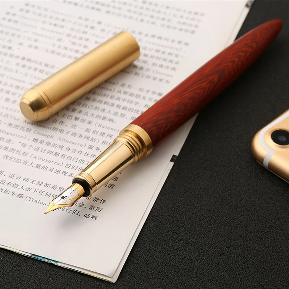 Высококачественная винтажная перьевая ручка из розового дерева и латуни, подарочная ручка из чистой меди, ручка для путешествий, офиса, бизнеса
