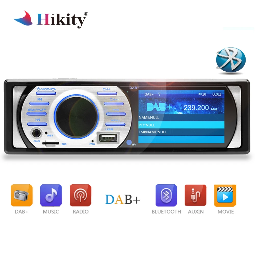 

Hikity 1 din Car Radio DAB Audio FM Recorder Bluetooth MP3 Stereo Player 2.5" Autoradio Digital Receiver Build-in Mic Hands-free