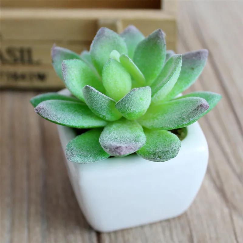 Flone White Small Square Spring Flocking Succulent Plant Bonsai Artificial Plant Bonsai Home Party Office Decor Floral Art (16)