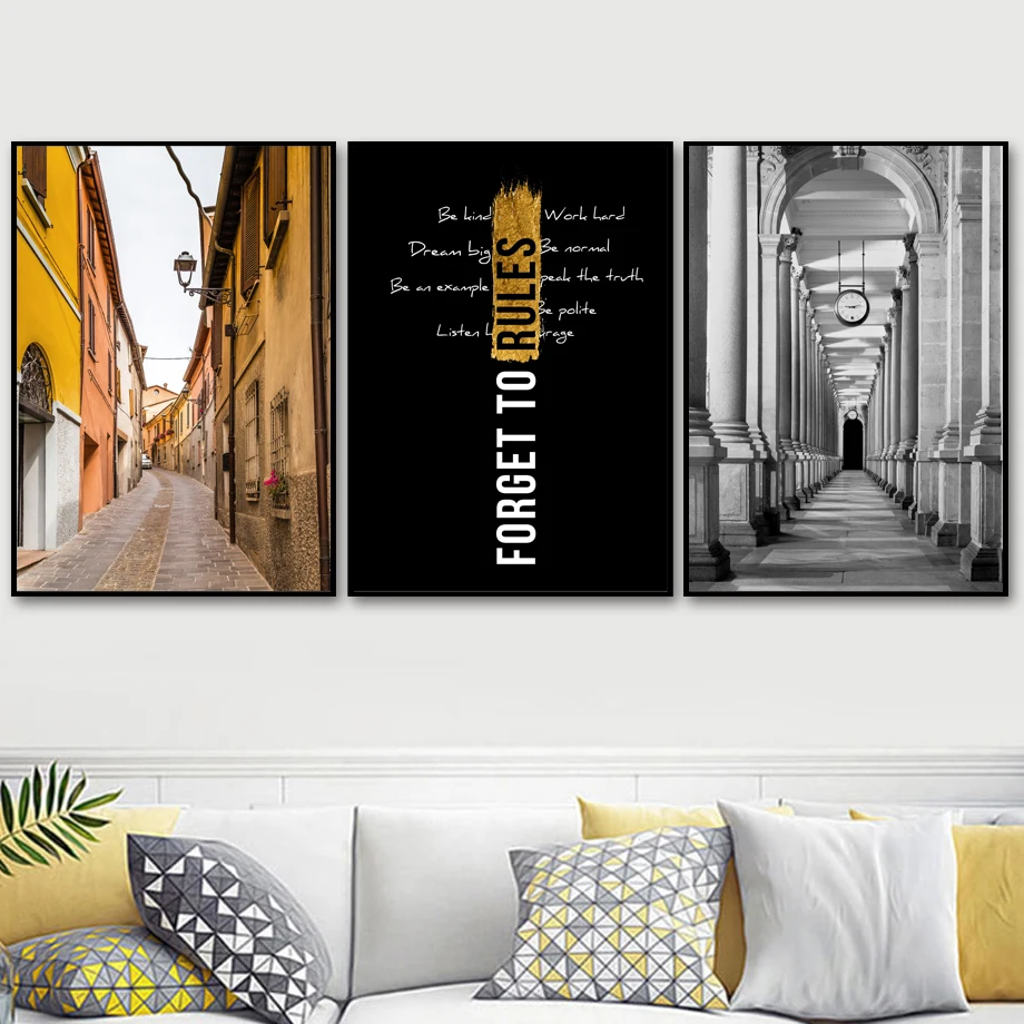 Streets Buildings Broadway Sign Colonnade Wall Art Canvas Painting Nordic Posters And Prints Wall Pictures For Living Room Decor