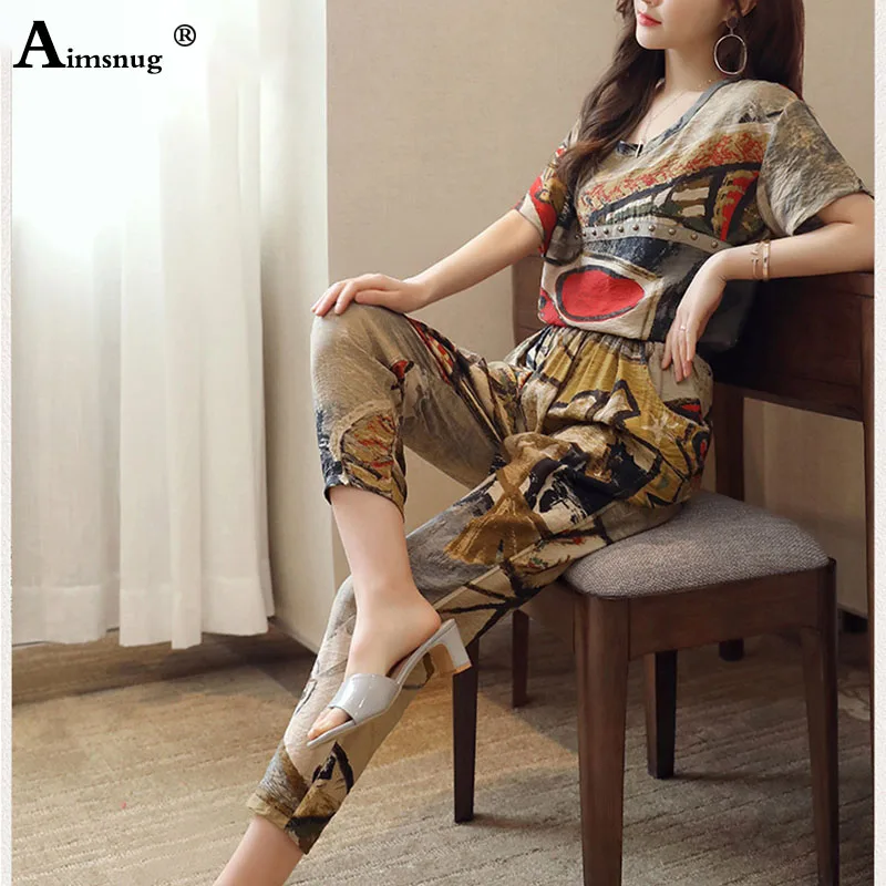 

Boho 2019 Autumn Two Piece Set Crop Tops and pants for women Matching Sets Summer Clothes for ladies Casual flower print female