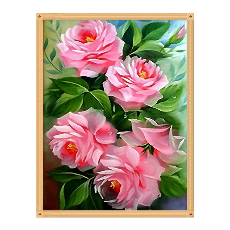 

5D Round Diamond Cross Stitch Kit Pink Rose Picture for Diamond Embroidery Diy Diamond Mosaic Flower