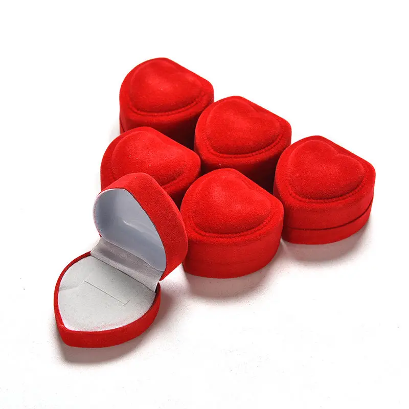 1/2 шт мини милые бархатные красные коробки для колец в форме сердца, футляры для колец, витрина с крышкой, упаковка для ювелирных изделий