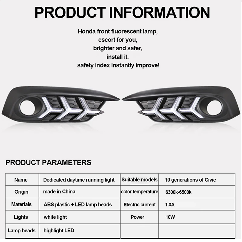 ROADOT-Car-drl-led-For-Honda-Civci-10th-2016-2017-2018-Daytime-Running-Lights-With-Fog (3)