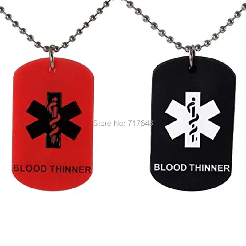 Blood THINNER Dog Tags Medical Alert Necklaces Red and Black  (1)_