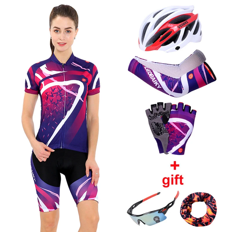 

Women Cycling Clothing Set 2019 Summer Pro Team MTB Bike Clothes Ladies Cycling Jersey Sets Anti-UV Bicycle Helmet Cuffs Gloves